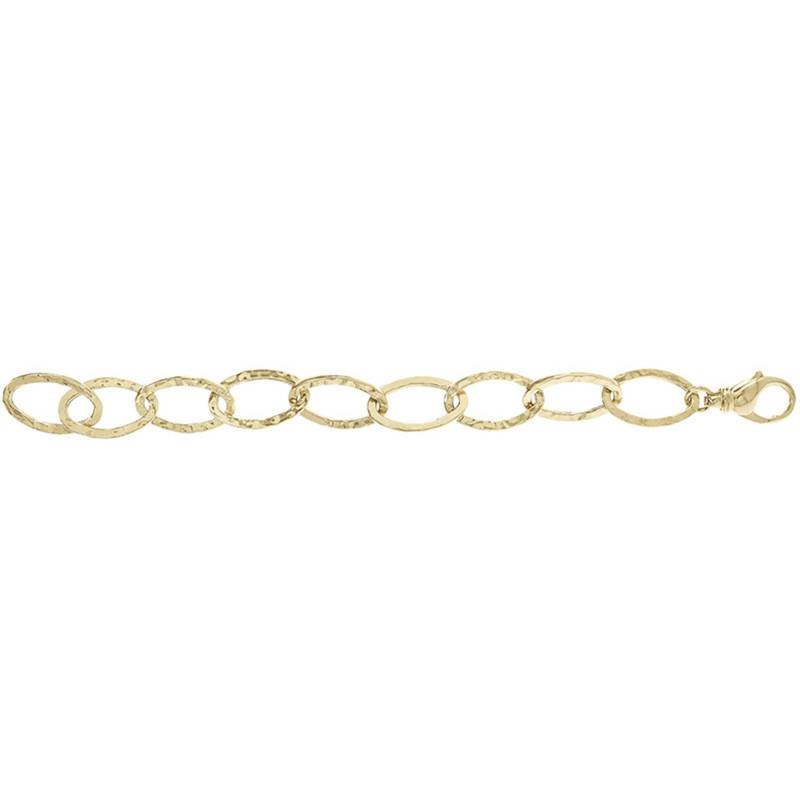 Yellow Gold-Plated Hammered Chain Bracelet, Adjustable Length 19.5 cm to 22 cm - Etrusca Gioielli
