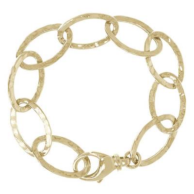 Yellow Gold-Plated Hammered Chain Bracelet, Adjustable Length 19.5 cm to 22 cm - Etrusca Gioielli