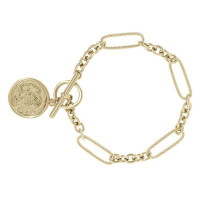 18K Yellow Gold-Plated Coin T-Bar Bracelet, 20,30 cm Length - Etrusca Gioielli