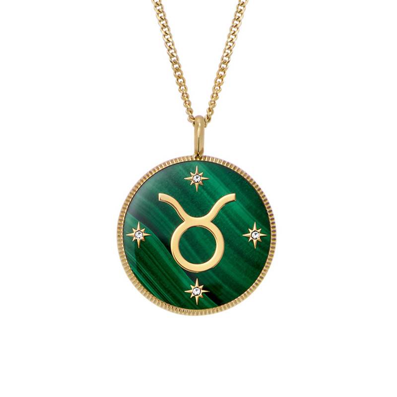 Written in the Stars Taurus Zodiac Necklace in Gold-Tone Steel & White Stones and Malachite, Length 46 cm to 51 cm - Fossil