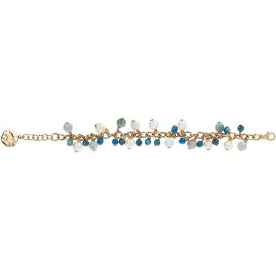 Bracelet plaqué or, aigue-marine & apatite, Longueur ajustable 19 cm - Etrusca Gioielli
