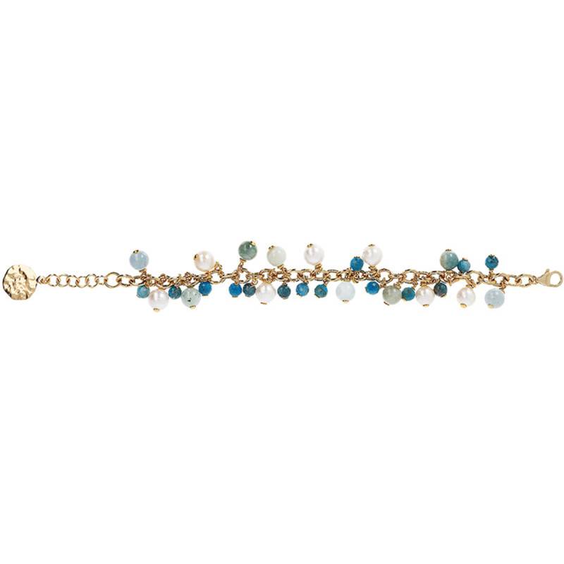 Yellow Gold-Plated Aquamarine & Apatite Bracelet, Adjustable Length 19 cm - Etrusca Gioielli