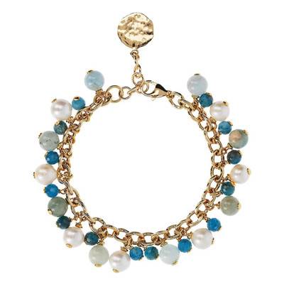 Bracelet plaqué or, aigue-marine & apatite, Longueur ajustable 19 cm - Etrusca Gioielli