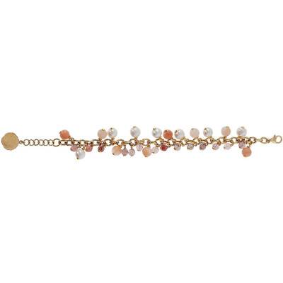 18K Yellow Gold-Plated Bracelet with Aventurine, Red Quartz & White Stones, 19 cm to 21,5 cm Length - Etrusca Gioielli