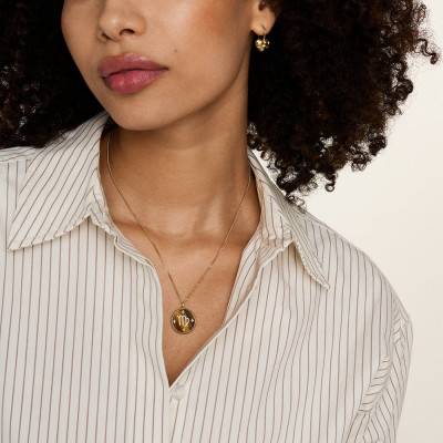 Written in the Stars Virgo Zodiac Necklace in Gold-Tone Steel & White Stones and Tiger's Eye, Length 46 cm to 51 cm - Fossil
