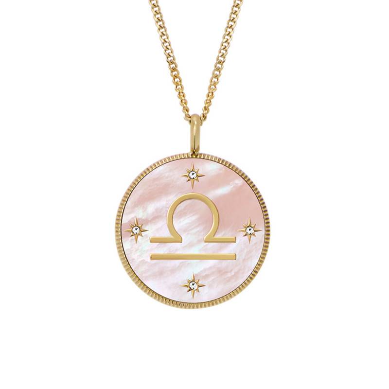 Written in the Stars Libra Zodiac Necklace in Gold-Tone Steel with White Stones & Pink Mother-of-Pearl, 46 cm to 51 cm - Fossil