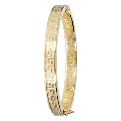 Yellow 18K Gold-Plated Rigid Bangle with Greek Inscriptions, 52 mm x 62 mm - Etrusca Gioielli