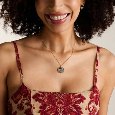 Collier Zodiaque Capricorne Written in the Stars en Acier Doré, Hématite & Pierres Blanches, Longueur 46 à 51 cm - Fossil