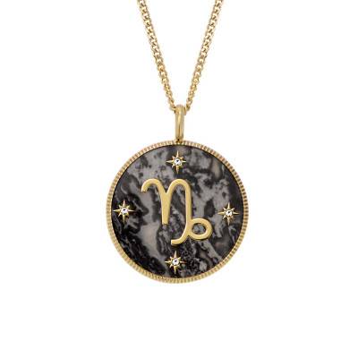 Capricorn Zodiac Necklace Written in the Stars in Gold-Toned Steel & White Stones and Hematite, Length 46 cm to 51 cm - Fossil