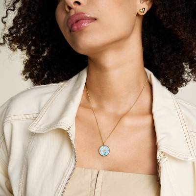 Collier Zodiaque Poissons Written in the Stars en Acier Doré, Nacre Bleue & Pierres Blanches, Longueur 46 à 51 cm - Fossil