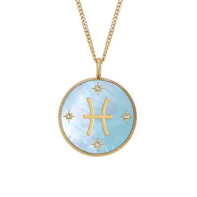 Written in the Stars Pisces Zodiac Necklace in Gold-Tone Steel & White Stones and Blue Mother-of-Pearl, Length 46 cm to 51 cm - Fossil