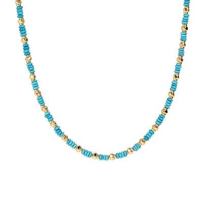 Collier Or Plaqué Pierres Turquoises Pépites Dorées, Longueur 45 à 51 cm - Etrusca Gioielli