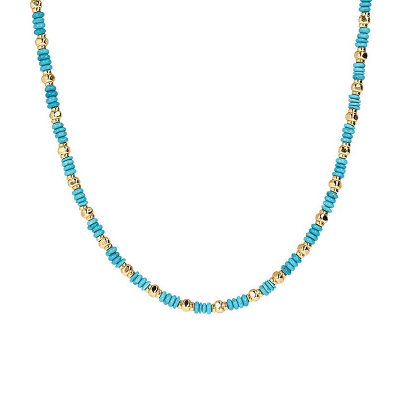 Yellow Gold-Plated Turquoise Stone & Golden Nugget Necklace, 45 cm to 51 cm - Etrusca Gioielli