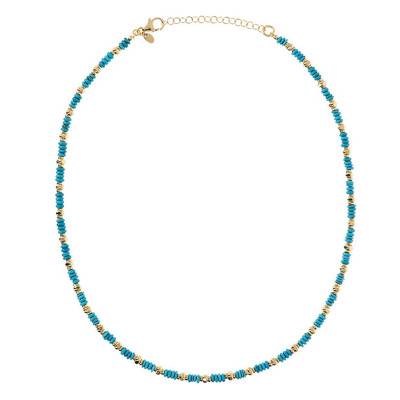 Collier Or Plaqué Pierres Turquoises Pépites Dorées, Longueur 45 à 51 cm - Etrusca Gioielli