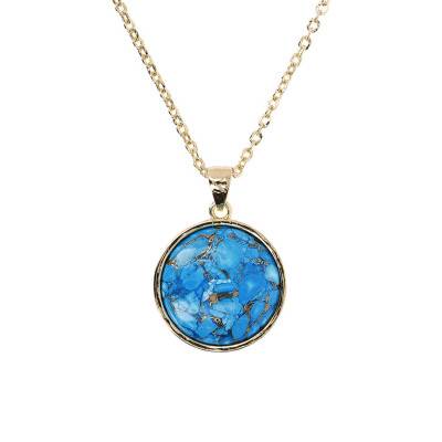 Collier plaqué or pendentif turquoise, Longueur 61 cm - Etrusca Gioielli