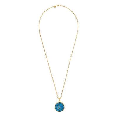 Collier plaqué or pendentif turquoise, Longueur 61 cm - Etrusca Gioielli