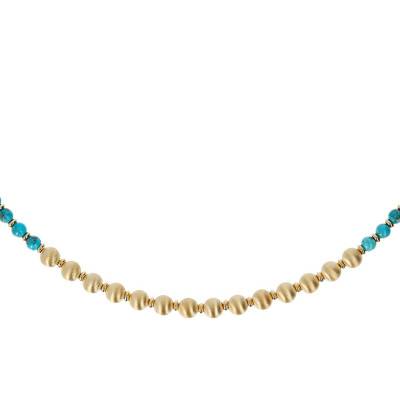 Collier or plaqué pierres turquoises, Longueur 45 à 50 cm - Etrusca Gioielli
