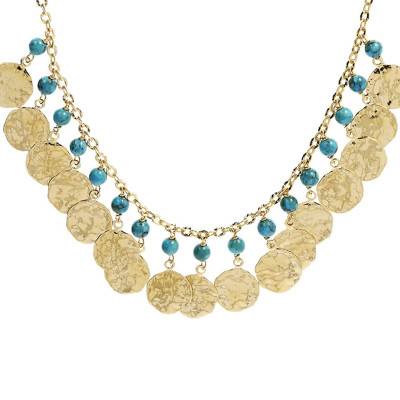 Collier plaqué or pierres dures disques martelés, Longueur 45 cm - Etrusca Gioielli
