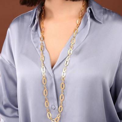 Gold-Plated Satin Oval Link Chain Necklace, 91 cm - Etrusca Gioielli