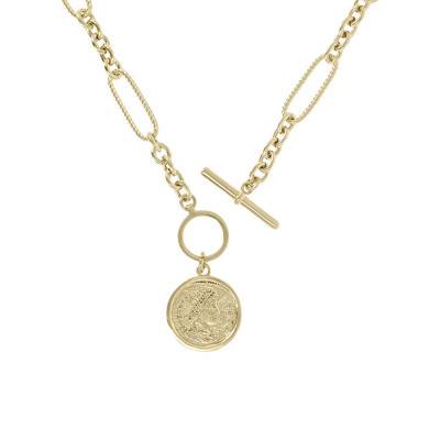 Collier plaqué or fermeture en T pendentif pièce, Longueur 60 cm - Etrusca Gioielli