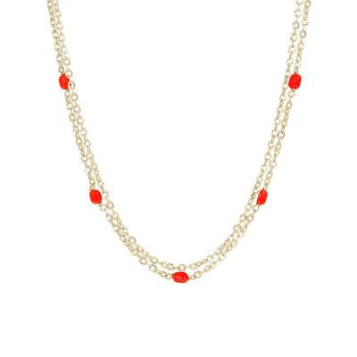 Collier plaqué or & coraux rouges, Longueur 73 cm - Etrusca Gioielli
