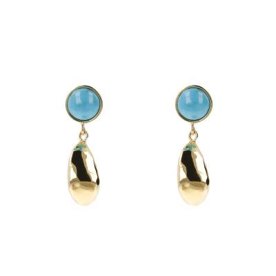 Boucles d'oreilles plaqué or pépites et pierre turquoise - Etrusca Gioielli