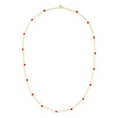 Collier en Plaqué Or Jaune & Coraux Rouges, Longueur 73 cm - Etrusca Gioielli