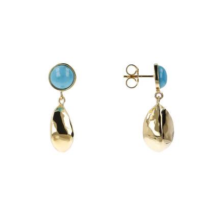 Boucles d'oreilles plaqué or pépites et pierre turquoise - Etrusca Gioielli