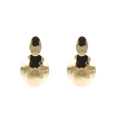 Double Hammered Hoop Yellow 750/1000 Gold-Plated Drop Earrings - Etrusca Gioielli