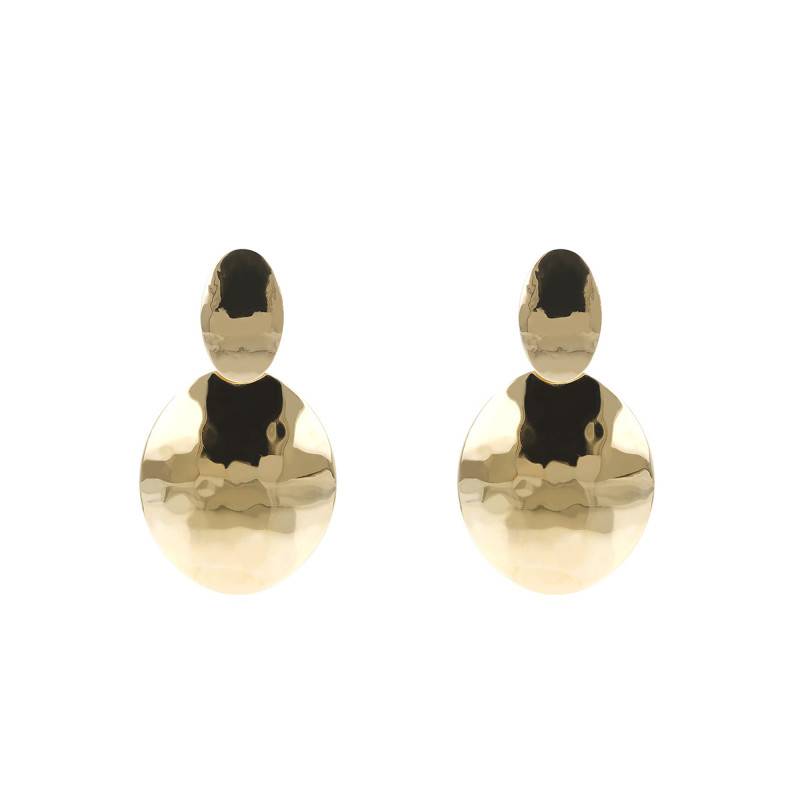 Double Hammered Hoop Yellow 750/1000 Gold-Plated Drop Earrings - Etrusca Gioielli