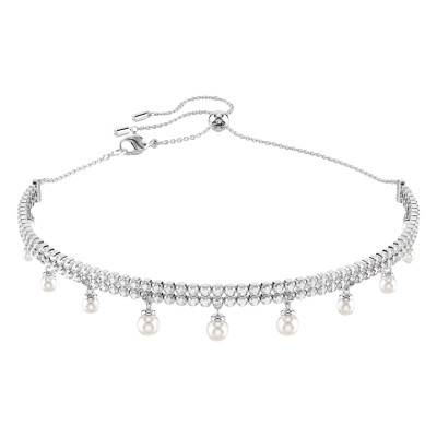 Ariana Grande x Swarovski Rhodium-Plated Metal & White Crystals and Pearls Choker Necklace, Length 30 cm to 42 cm - 5720865 - Swarovski