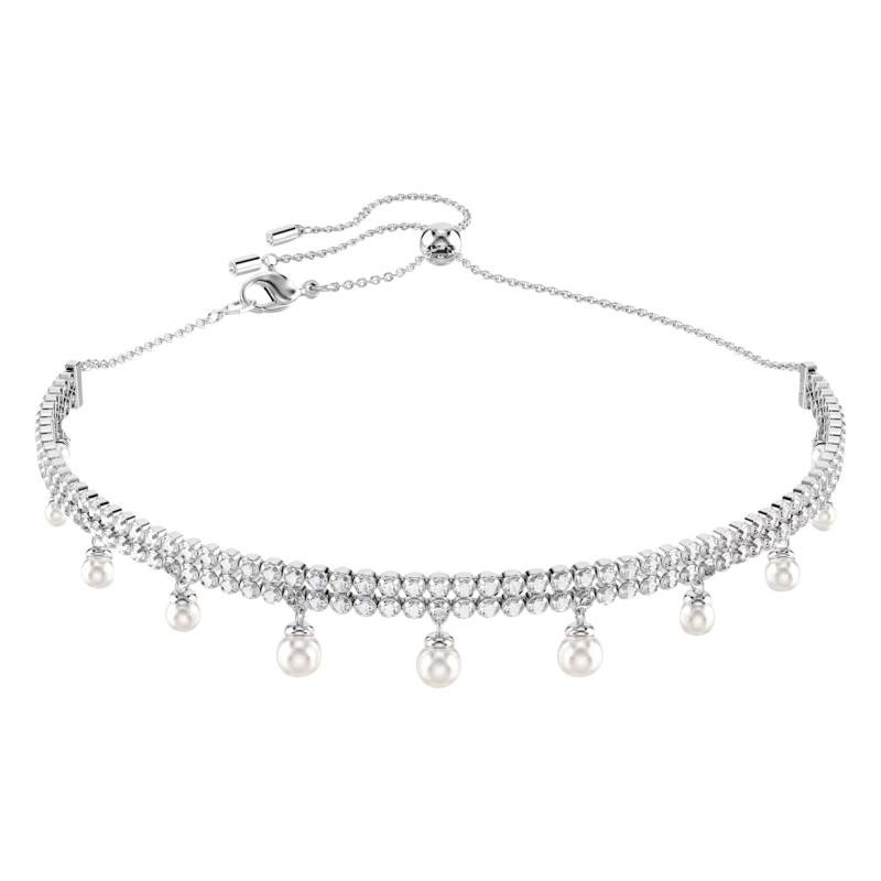 Ariana Grande x Swarovski Rhodium-Plated Metal & White Crystals and Pearls Choker Necklace, Length 30 cm to 42 cm - 5720865 - Swarovski