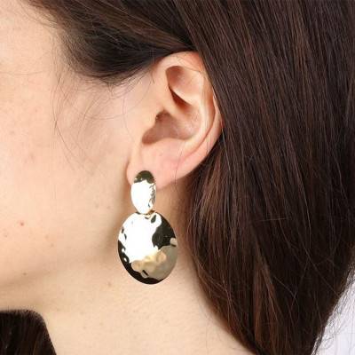 Double Hammered Hoop Yellow 750/1000 Gold-Plated Drop Earrings - Etrusca Gioielli
