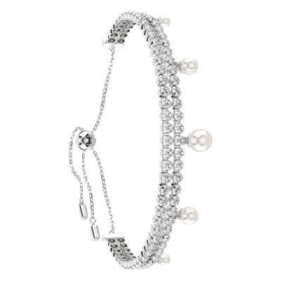 Ariana Grande x Swarovski Rhodium-Plated Metal & White Crystals and White Pearls Bracelet, Length 13 cm to 24 cm - 5720870 - Swarovski
