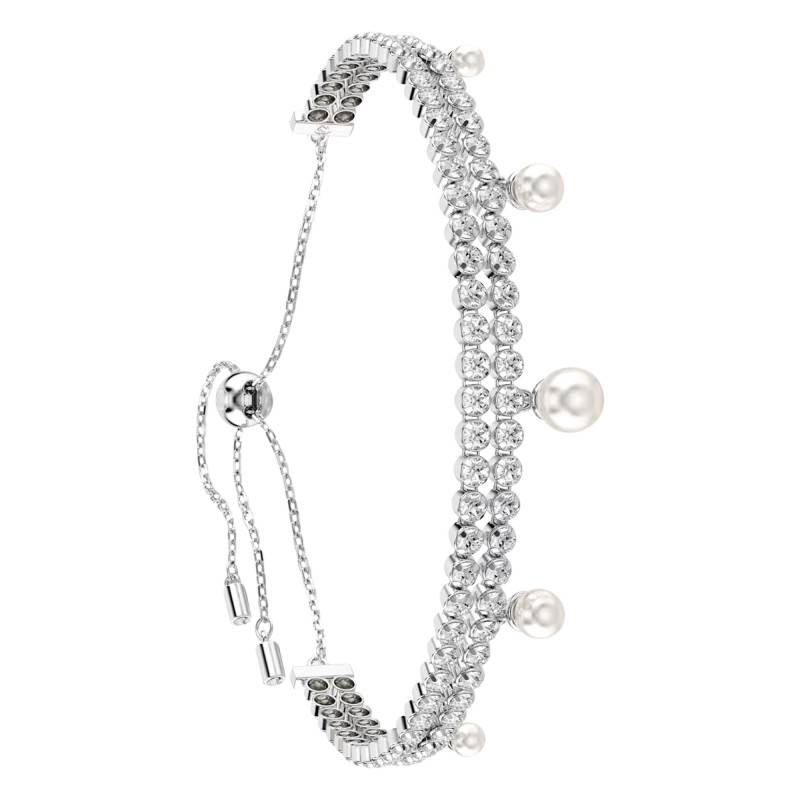 Ariana Grande x Swarovski Rhodium-Plated Metal & White Crystals and White Pearls Bracelet, Length 13 cm to 24 cm - 5720870 - Swarovski