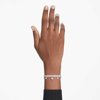 Ariana Grande x Swarovski Rhodium-Plated Metal & White Crystals and White Pearls Bracelet, Length 13 cm to 24 cm - 5720870 - Swarovski