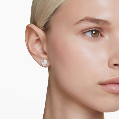 Ariana Grande x Swarovski Rhodium-Plated Metal & White Crystals Heart Stud Earrings - 5720859 - Swarovski