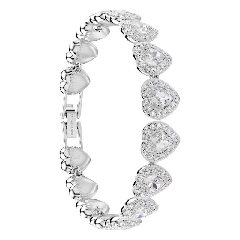 Ariana Grande x Swarovski Rhodium-Plated Metal & White Crystals Heart Bracelet, Length 17 cm to 22 cm - 5720860 - Swarovski