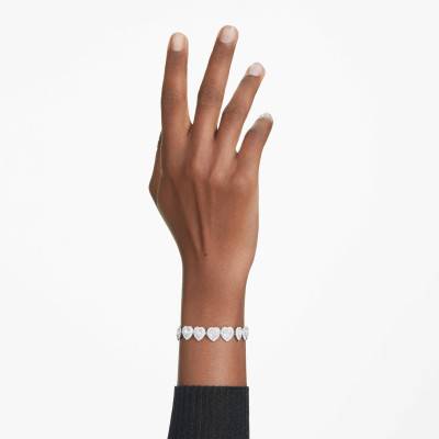 Ariana Grande x Swarovski Rhodium-Plated Metal & White Crystals Heart Bracelet, Length 17 cm to 22 cm - 5720860 - Swarovski