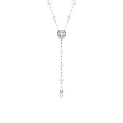 Ariana Grande x Swarovski Rhodium-Plated Metal White Crystal & Pearl Y-Necklace, Length 38 cm to 48 cm - 5720855 - Swarovski