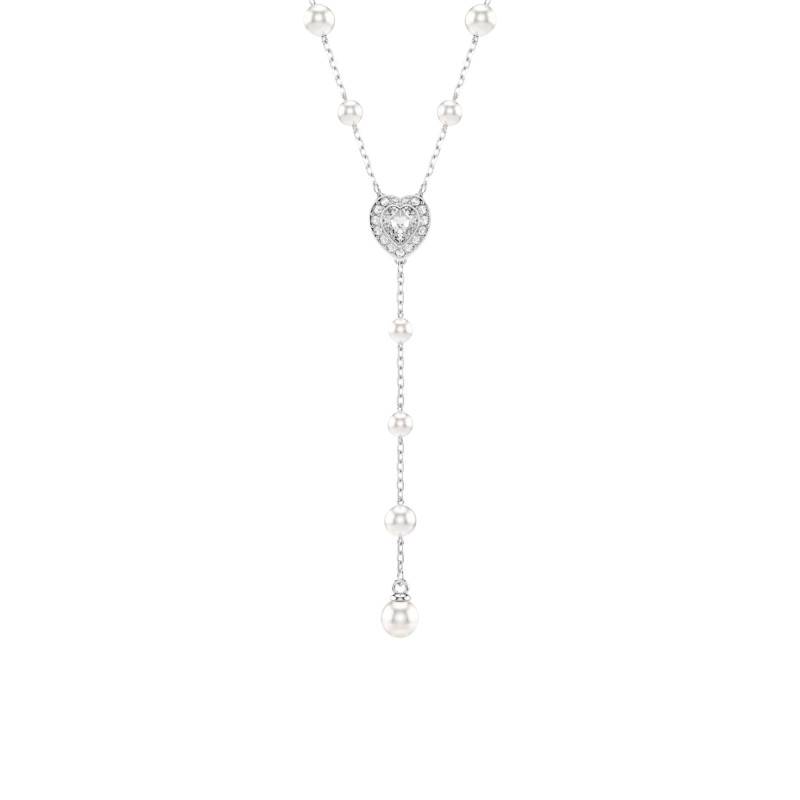 Ariana Grande x Swarovski Rhodium-Plated Metal White Crystal & Pearl Y-Necklace, Length 38 cm to 48 cm - 5720855 - Swarovski