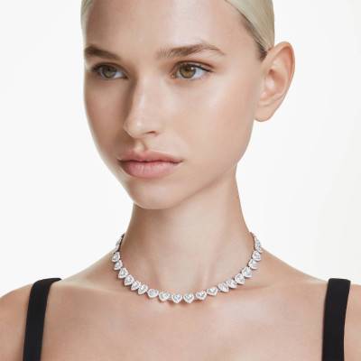 Ariana Grande x Swarovski Rhodium-Plated Metal & White Crystals Tennis Necklace, Length 38 cm to 46 cm - 5720857 - Swarovski