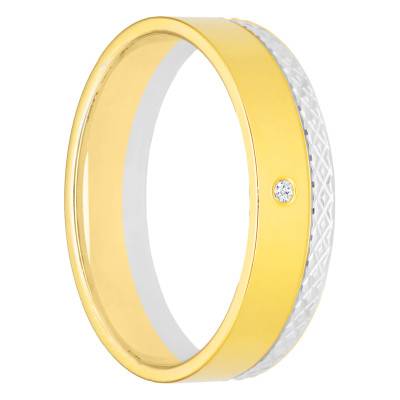 Alliance Ruban Confort Facettée en 2 Ors 750 Diamant 0,01 ct, Largeur 4 mm et 5 mm - Amore