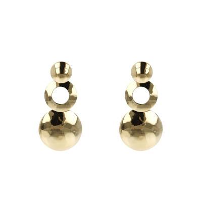 Boucles d'oreilles plaqué or doubles cercles martelés pendantes - Etrusca Gioielli
