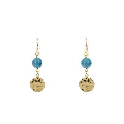 Boucles d'oreilles pendantes plaqué or disques martelés turquoise - Etrusca Gioielli