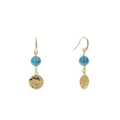 Boucles d'oreilles pendantes plaqué or disques martelés turquoise - Etrusca Gioielli
