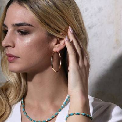 Boucles d'oreilles plaqué or grandes créoles, Diamètre 50 mm - Etrusca Gioielli