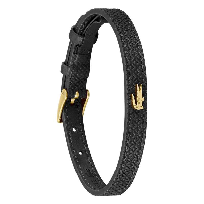 Lacoste.12.12 Gold-Tone Steel & Black Leather Bracelet, Adjustable Length 16.50 cm - 2040390 - Lacoste
