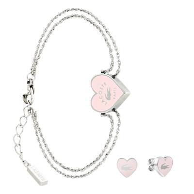 Set Bracelet & Boucles d'oreilles Love My Croc en Acier - 2070031, Longueur 14,50 cm Ajustable - Lacoste