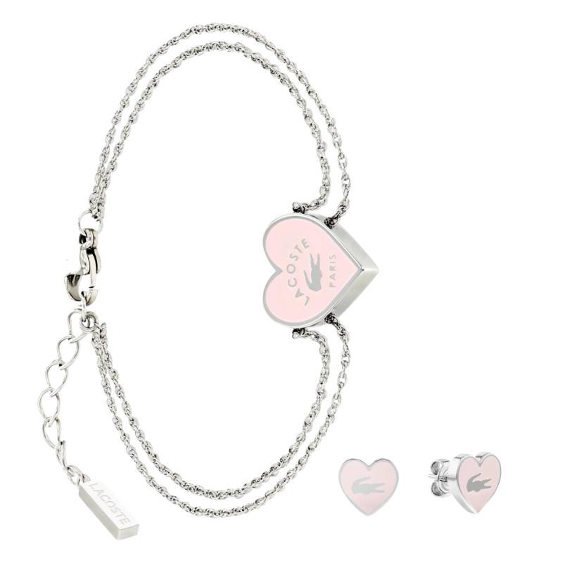 Steel Love My Croc Bracelet and Stud Earrings Set, Adjustable Length 14,50 cm - 2070031 - Lacoste